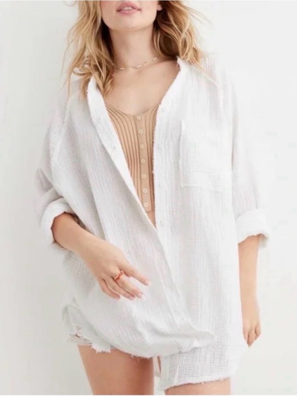 aerie White Gauze Beach Coverup